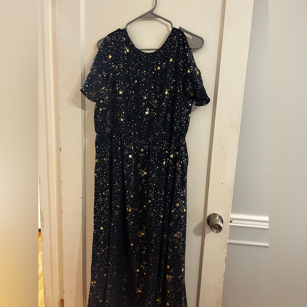 Navy Dress with Gold Star Pattern